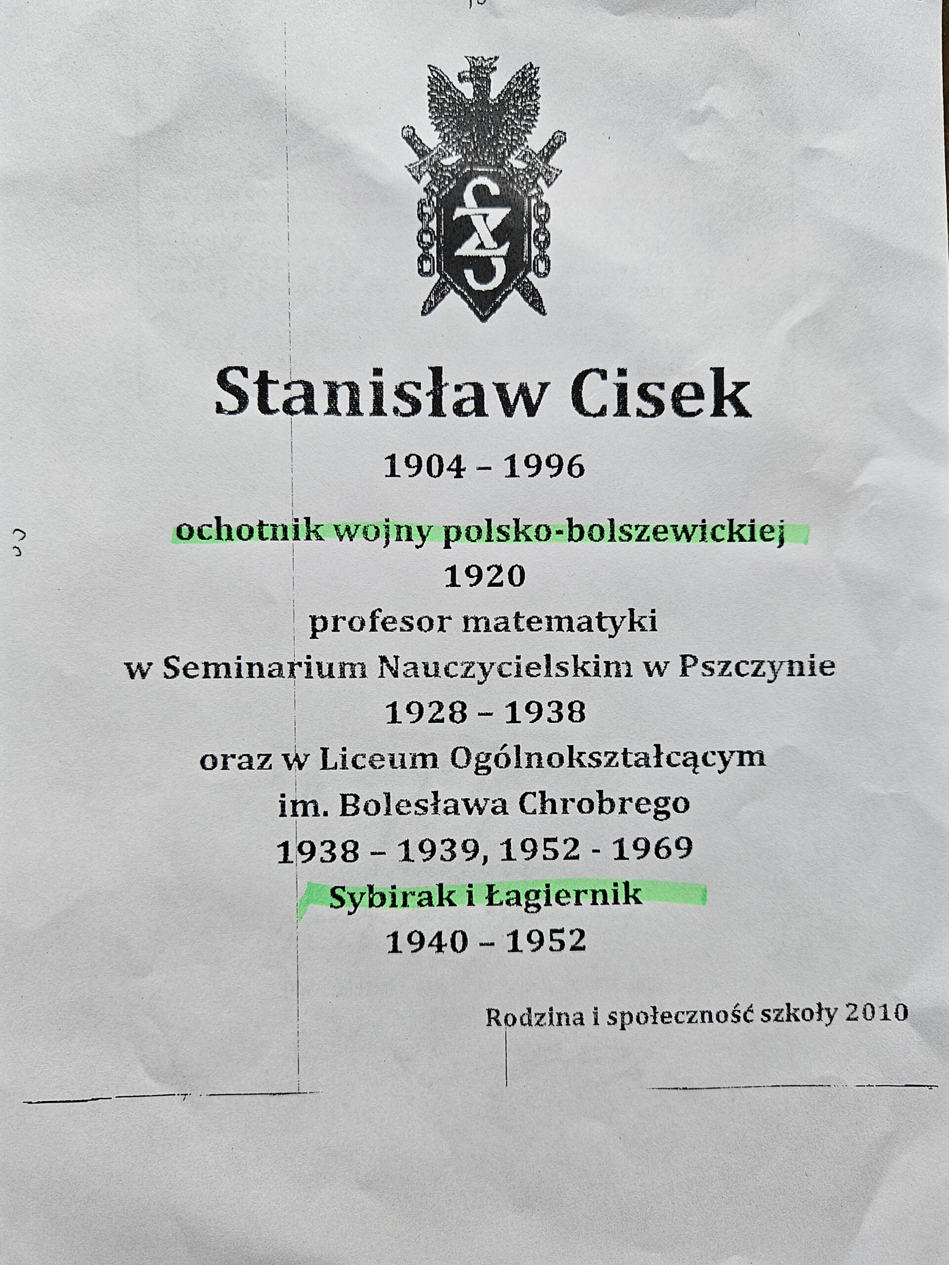Życiorys Stanisława Ciska, Żołnierza Polskiego podczas wojny Polsko-Bolszewickiej