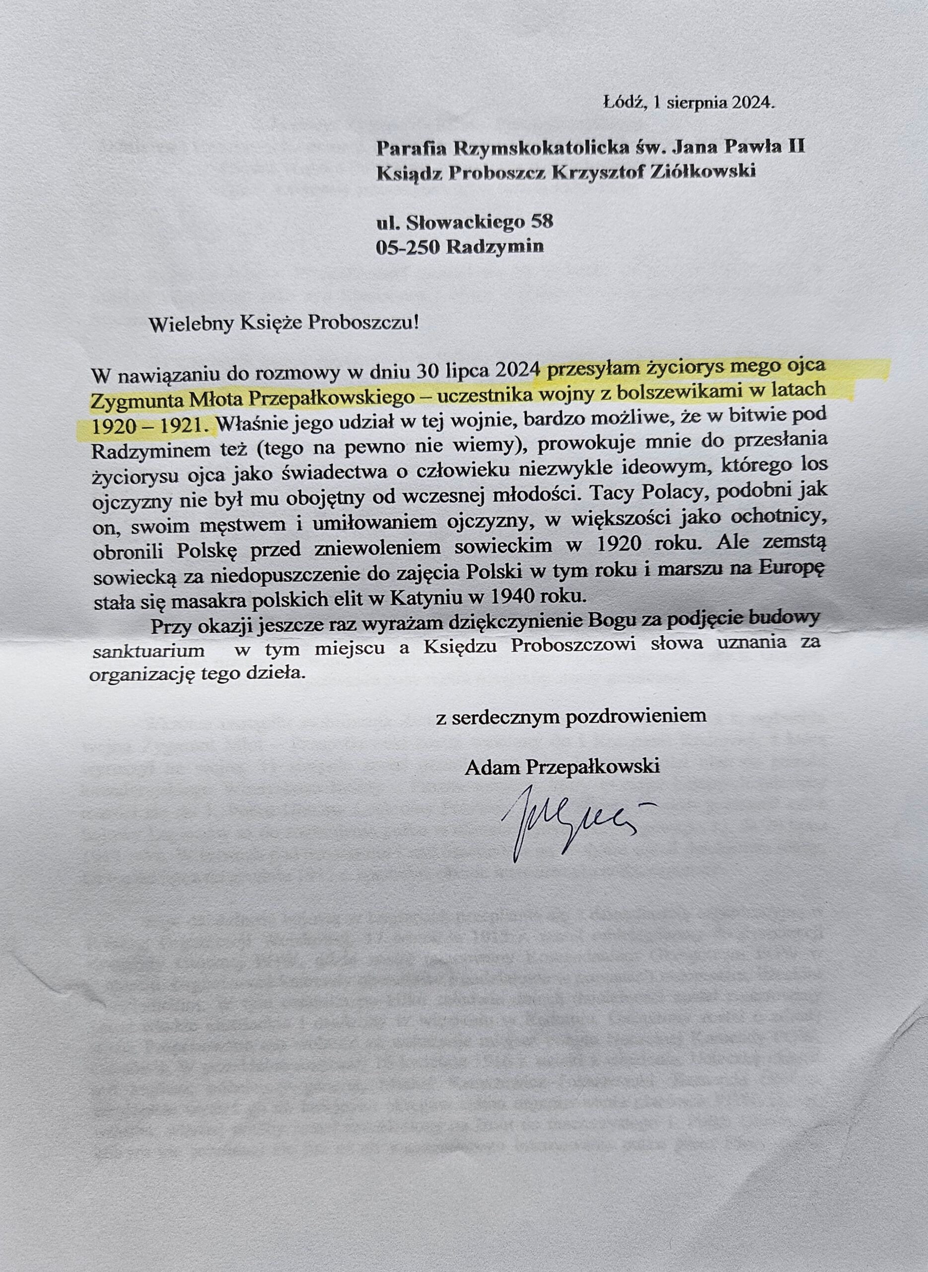 Życiorys Zygmunta Młota Przepałkowskiego, Żołnierza Polskiego podczas wojny Polsko-Bolszewickiej